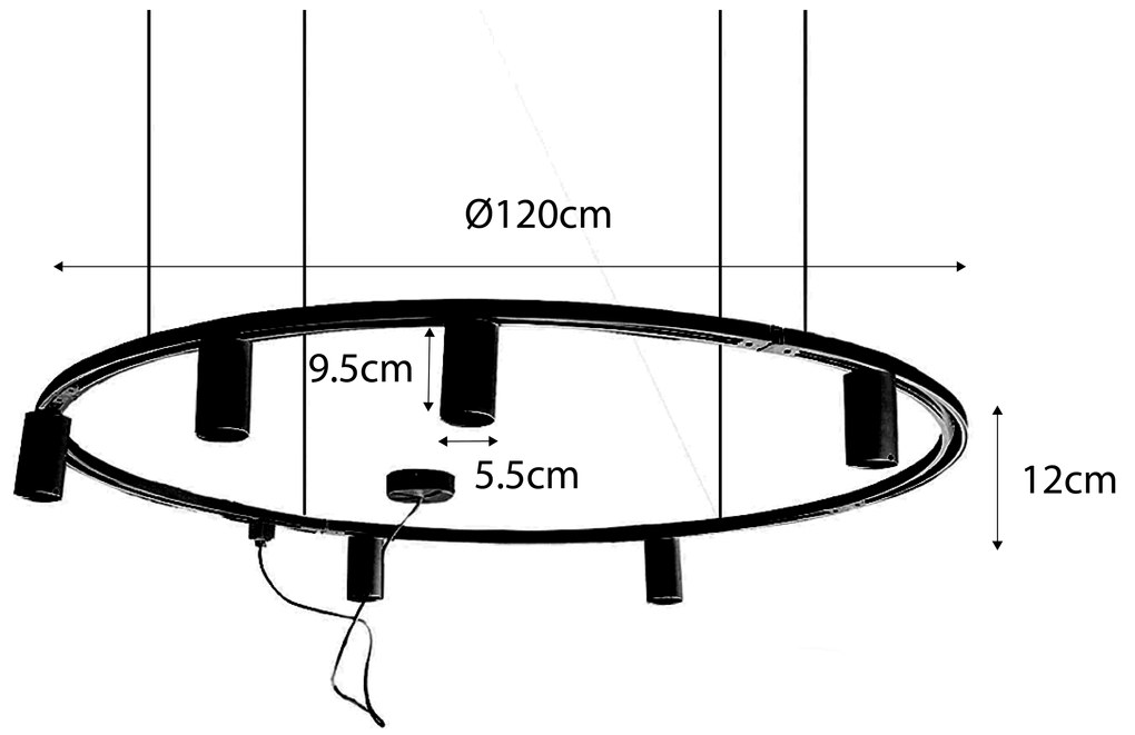 Sistema di illuminazione a binario sospeso moderno con 6 faretti bianchi monofase GU10 50 mm - Iconic Ruby Honey