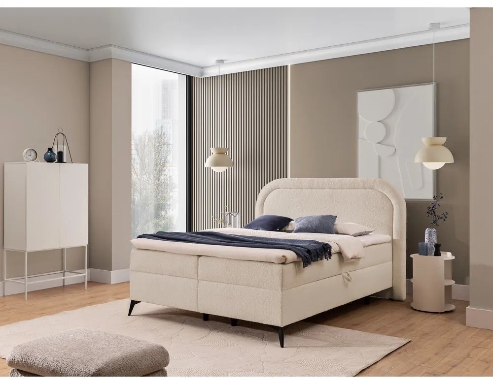 Letto boxspring beige con contenitore 140x200 cm Ornes – Ropez