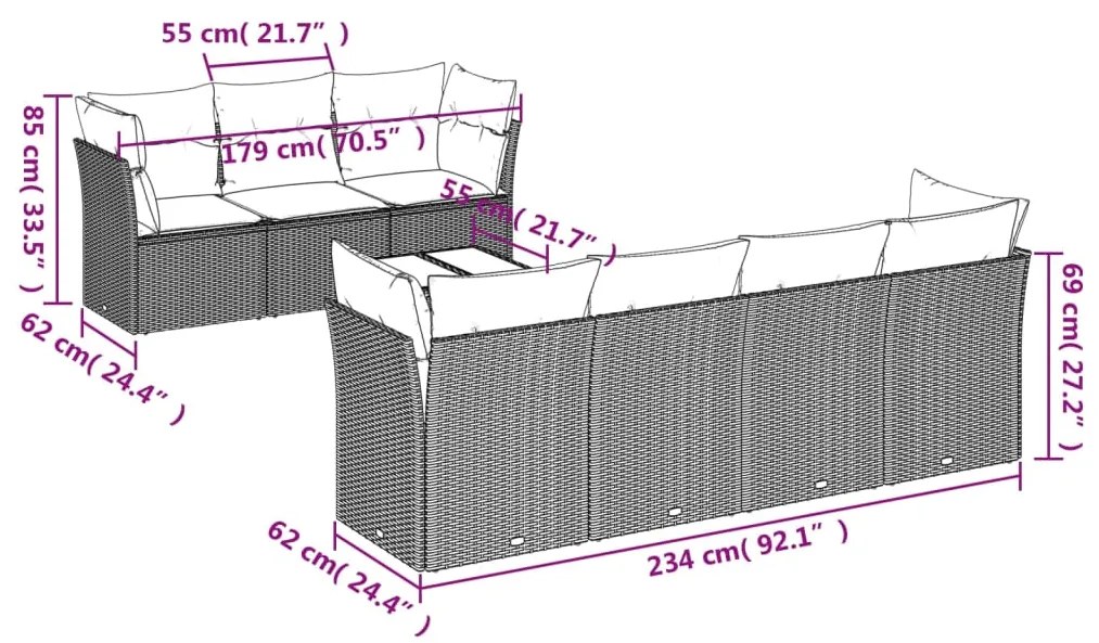 Set divano da giardino 8 pz con cuscini beige in polyrattan