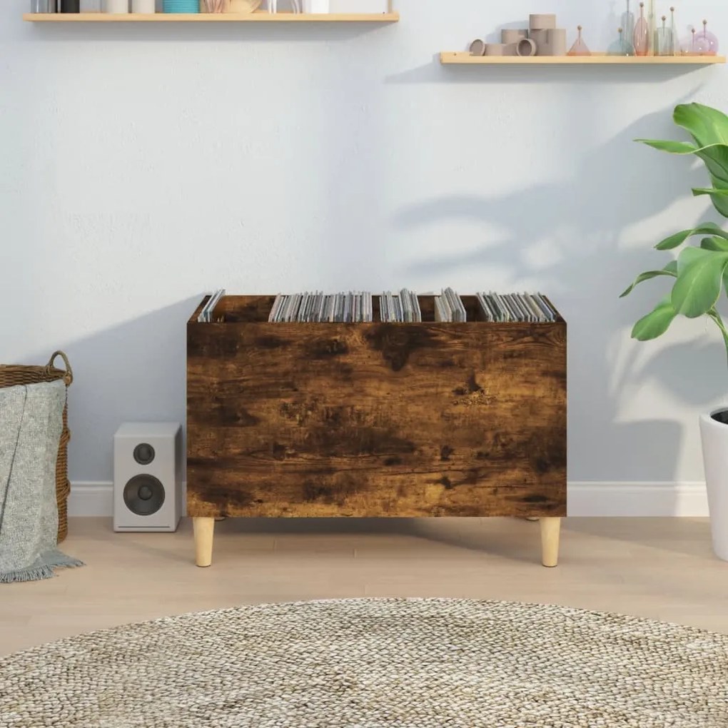 Mobile porta dischi rovere fumo 74,5x38x48 cm legno multistrato