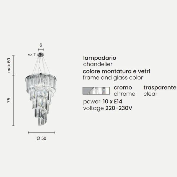 Lampadario sospensione classico 10 luci - ALEXANDER in cristallo