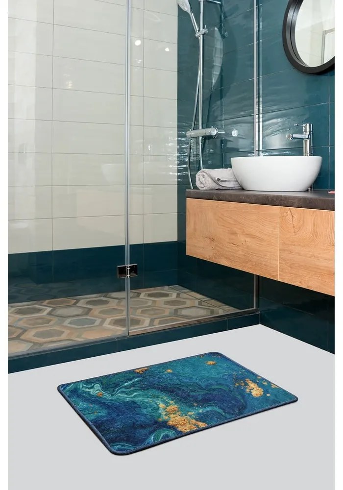 Tappetino da bagno blu/oro 60x40 cm Marbling - Foutastic