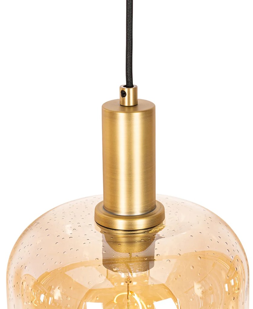Lampada a sospensione di design nera con ottone e vetro ambrato a 4 luci - Zuzanna