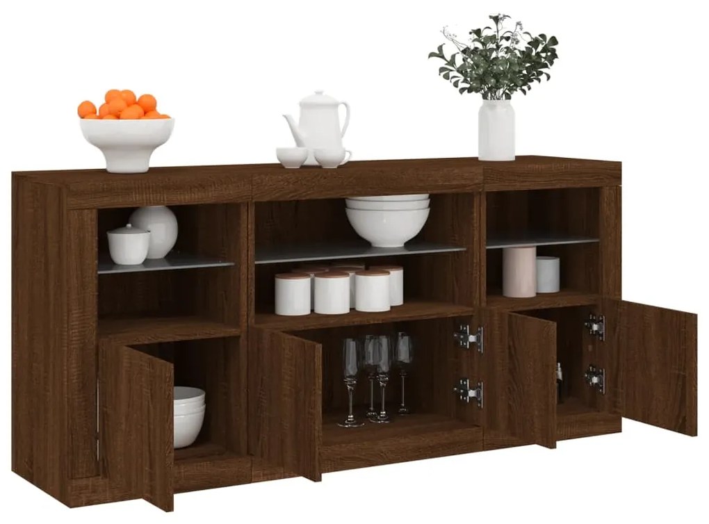 Credenza con Luci LED Rovere Marrone 142,5x37x67 cm