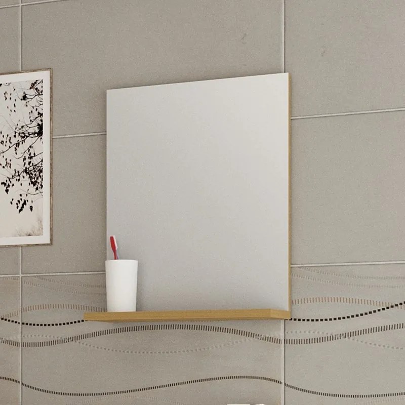 Kamalu - Mobiletto 40 con specchio colore legno naturale | LAC-POLIS-40-OAK