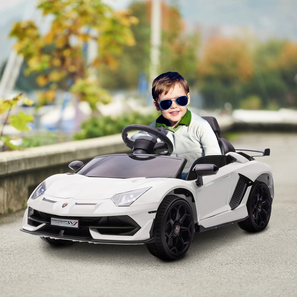 Macchina Elettrica per Bambini 12V con Licenza Lamborghini Aventador SVJ Roadster Bianco...