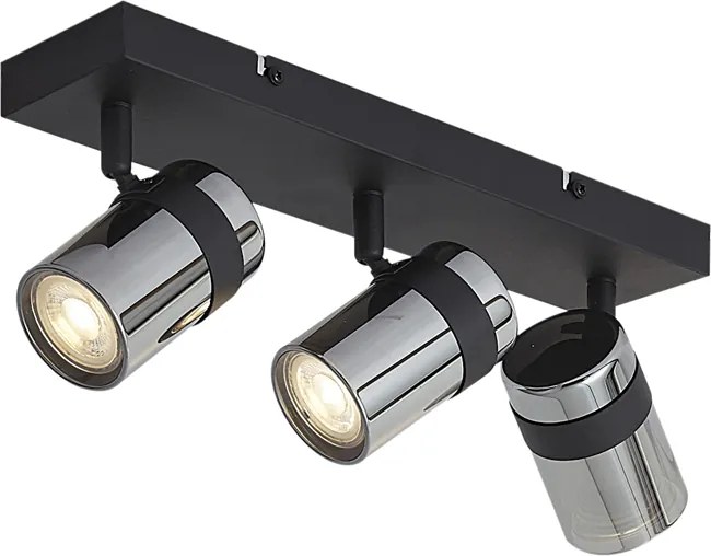 Faretto da soffitto nero con vetro fumé 3 luci orientabile e inclinabile - Gianni