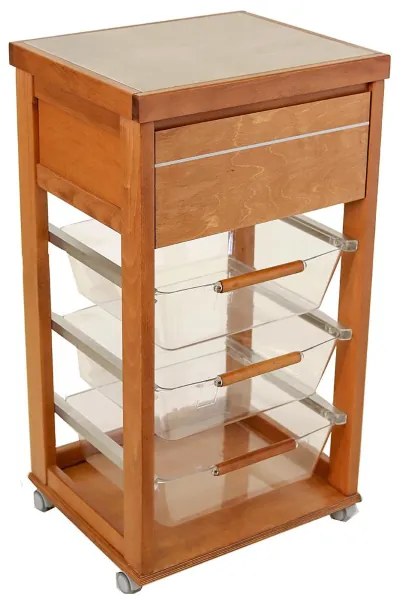 Carrello in legno Rovere con cesti portafrutta in policarbonato LANDHELL
