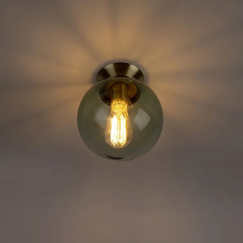 Plafoniera Art Déco in ottone con vetro verde - Pallon