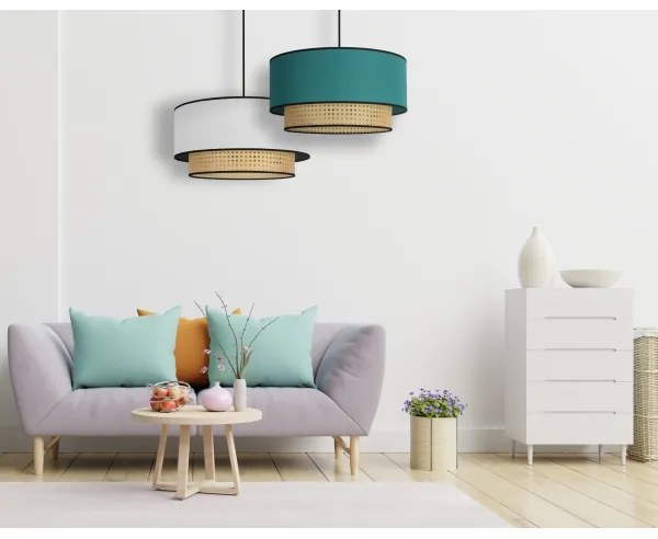 Duolla - Lampadario a sospensione con filo BOHO 1xE27/15W/230V diametro 45 cm turchese/rattan