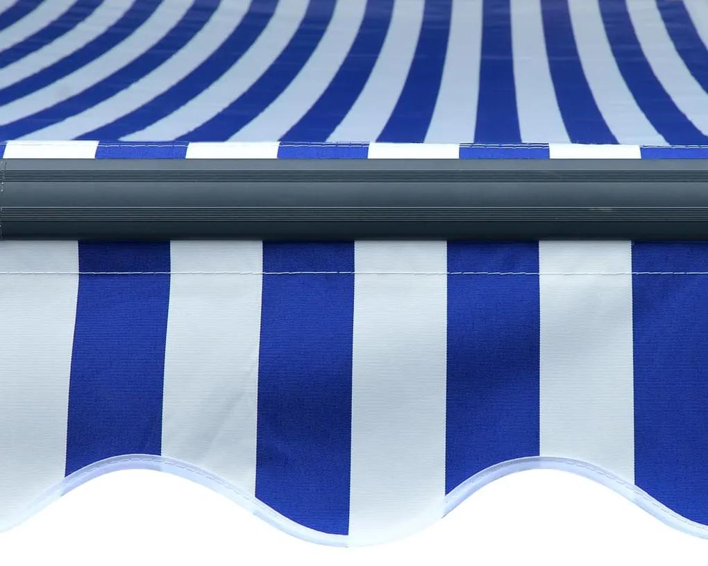 Tenda da Sole Retrattile Manuale con LED 350x250cm Blu e Bianco