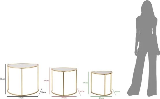 Set Tre tavolini da caffè Ø60X50-50X45-40X40 cm piano in vetro e struttura dorata
