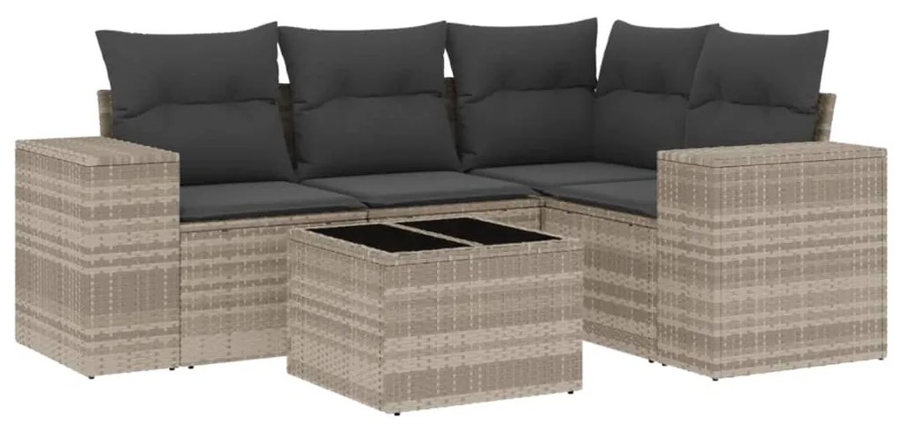 Set divano da giardino 5pz con cuscini grigio chiaro polyrattan