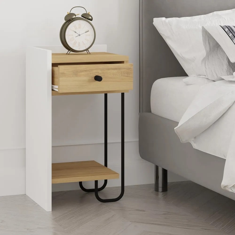 Comodino in rovere bianco/naturale con mensole Mercure - Marckeric