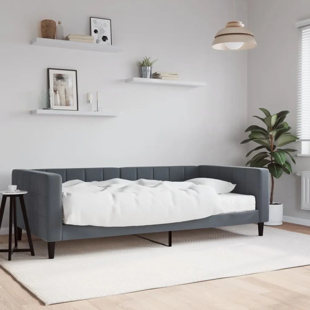 Divano Letto Con Materasso Grigio Scuro 100x200 Cm İn Velluto /