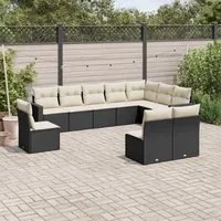 Set Divani da Giardino 10pz con Cuscini in Polyrattan Nero 3251443