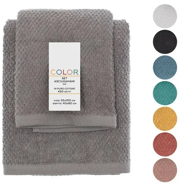 Set asciugamani bagno grigio per viso e ospite in cotone puro Spring