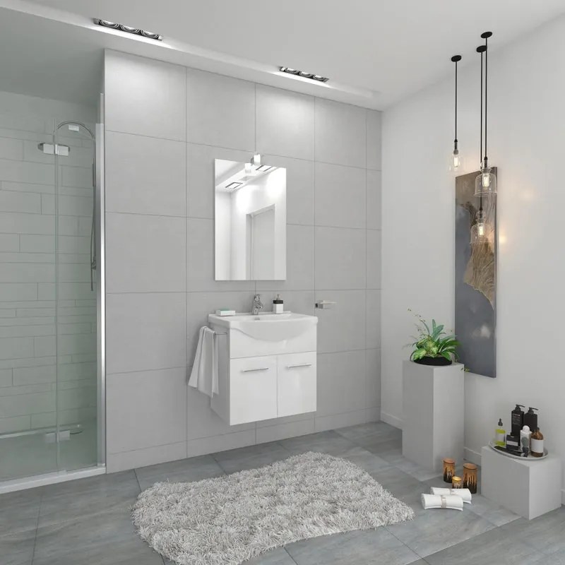 Mobile sottolavabo e lavabo con illuminazione Ginevra per vasca centrale bianco lucido L 56 x H 70 x P 42.5 cm, 2 ante