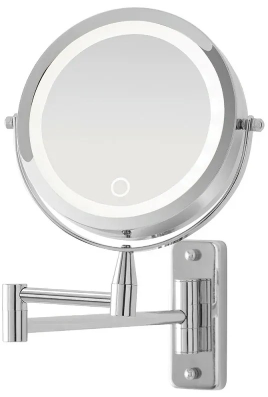 Specchio per trucco con luce LED e braccio orientabile in acciaio cromo