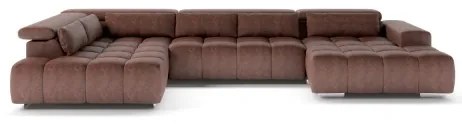 Divano angolare a U TROPEA sinistro con poggiatesta, marrone