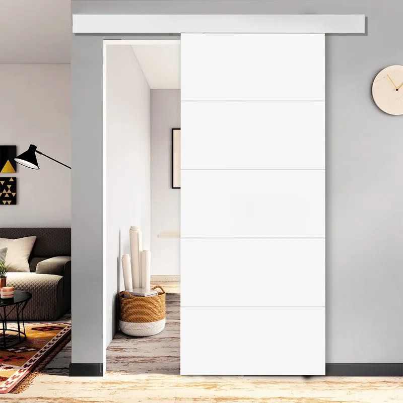 Porta scorrevole Dione in mdf bianco, L 92.5 x H 211.5 cm, con binario Atelier bianco Reversibile