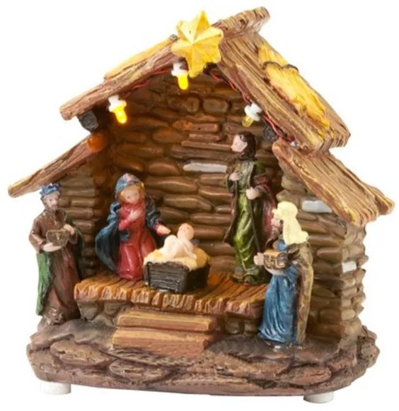Trade Shop - Presepe Natale Illustrazione Natalizia 3 Led Poliresina A Batteria 13x13x5 Cm