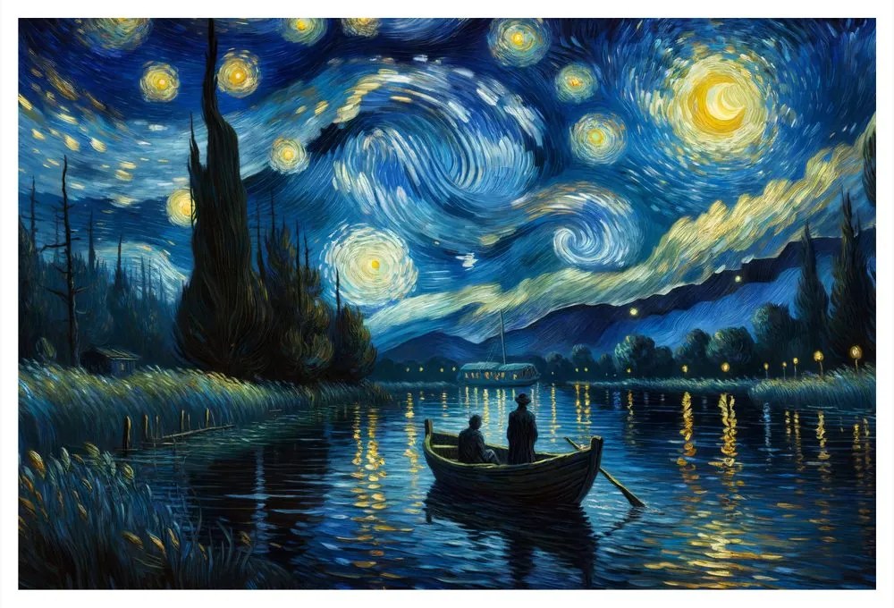 Quadro su tela – Barca sotto il cielo notturno