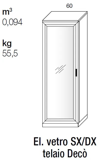 Vetrina 1 anta a telaio linea Prevaling disponibile in vari colori