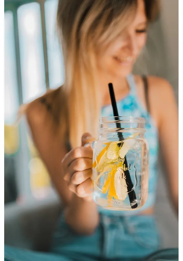 Set di 6 cannucce in vetro nero per bere, lunghezza 20 cm - Vialli Design