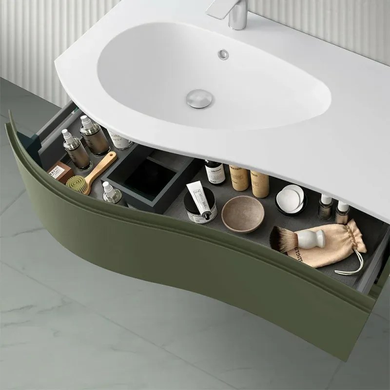 Mobile bagno sospeso 90 cm Melody verde bosco con vasca a sinistra