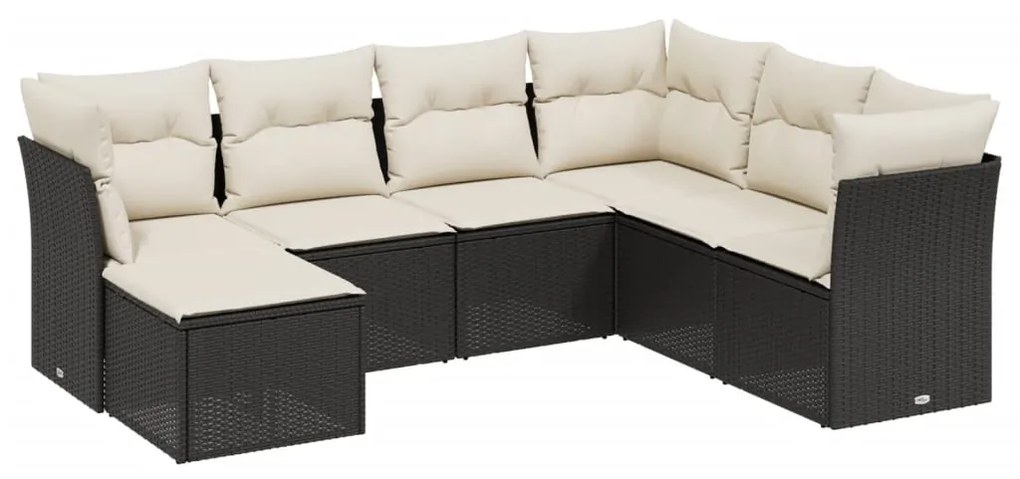 Set Divani da Giardino con Cuscini 7pz Nero Polyrattan