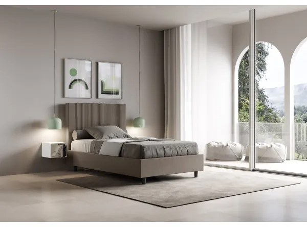 Letto matrimoniale francese contenitore imbottito 140x190 similpelle cappuccino Goya