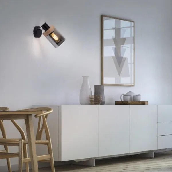 JUST LIGHT. 11311-18 -Faretto da parete PASQUAL 1xE27/40W/230V nero/albero di caucciù