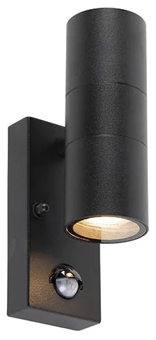 Lampada da parete per esterni nera a 2 luci con sensore di movimento IP44 - Duo