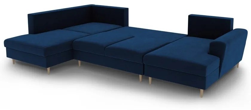 Divano angolare blu allungabile e con contenitore (con penisola a sinistra/a U) con rivestimento in velluto Kyoto – Cosmopolitan Design