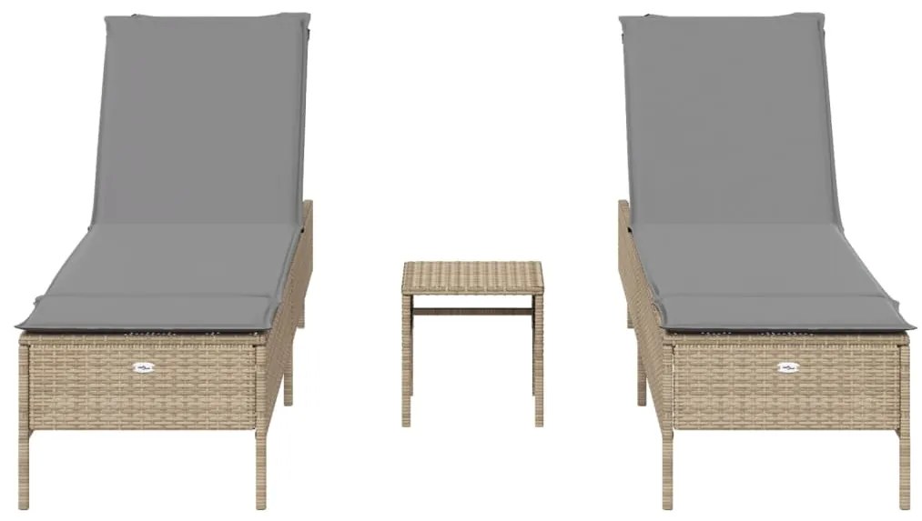 Set lettini prendisole con cuscini 3pz marrone in polyrattan