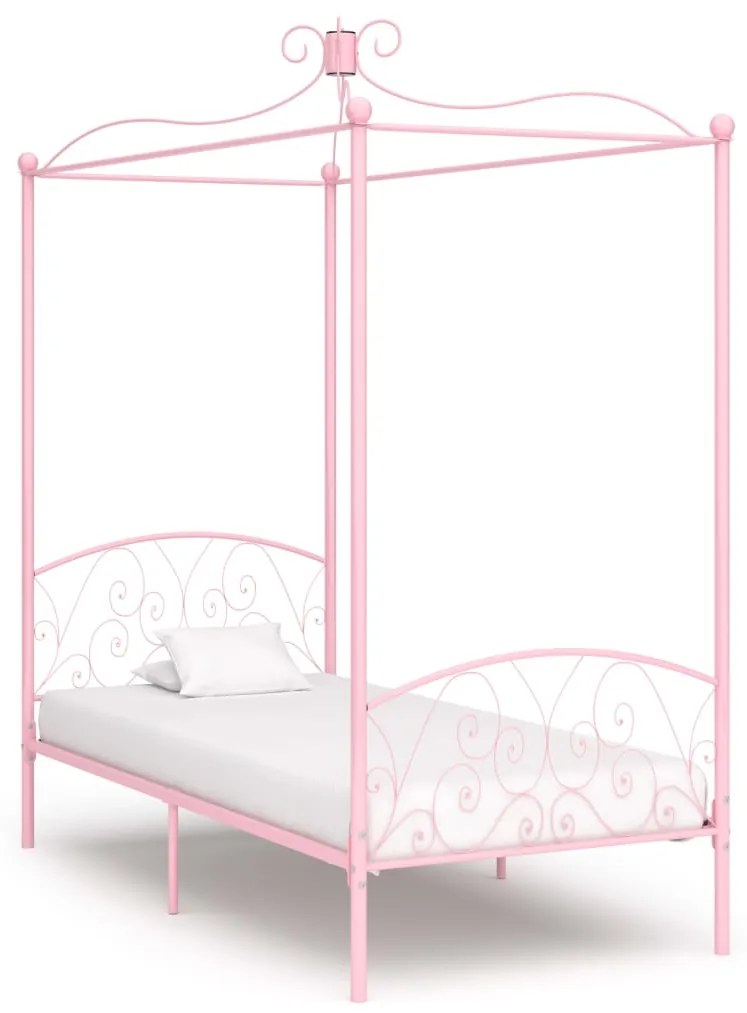 Letto a baldacchino rosa in metallo 90x200 cm