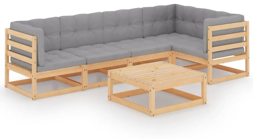 Set Divani da Giardino 6 pz con Cuscini Legno Massello di Pino