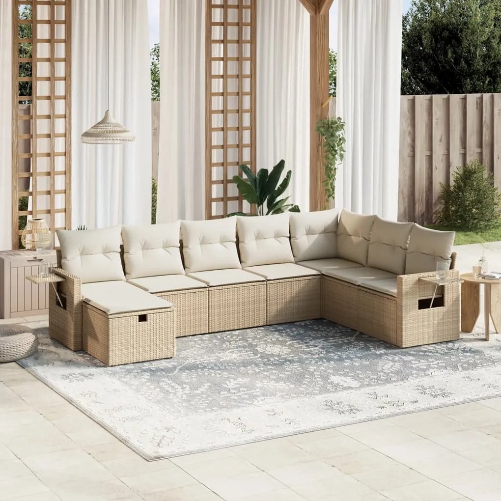 Set divano da giardino 8 pz con cuscini beige in polyrattan