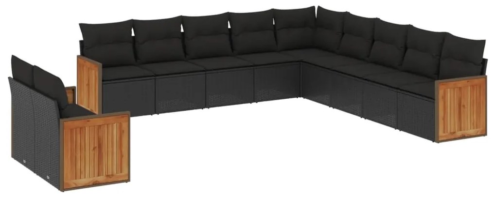 Set Divani da Giardino 11 pz con Cuscini in Polyrattan Nero