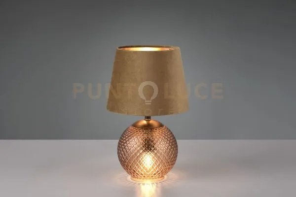 Jonna lampada da tavolo base vetro ambra illuminata con paralume ve...