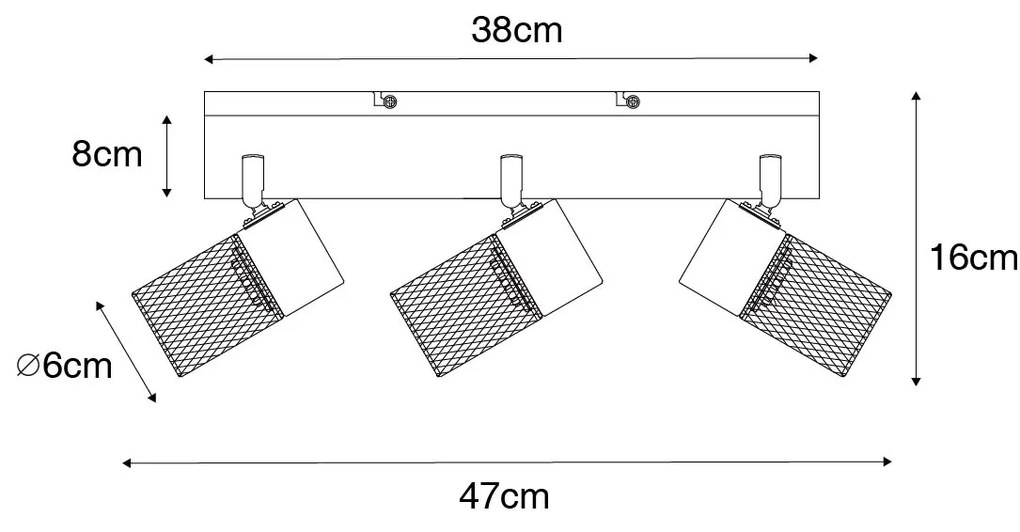 Faretto da soffitto industriale nero 3 luci orientabile - Jim