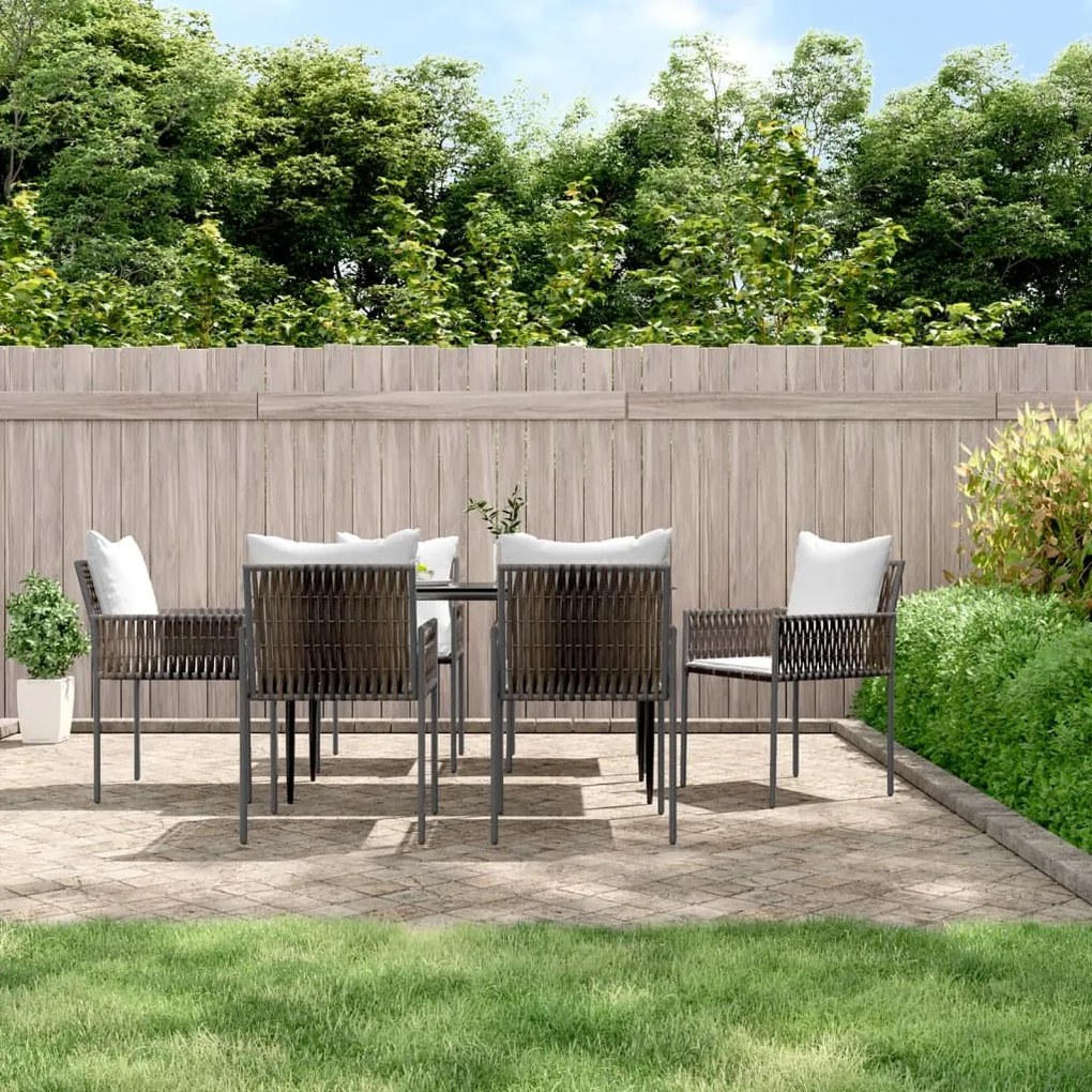 Set pranzo da giardino 7 pz con cuscini in polyrattan e acciaio