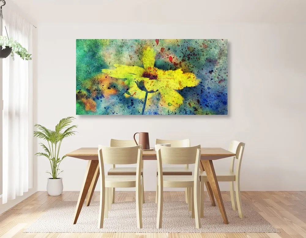 Stampa su tela – Fiore giallo con tocco vintage
