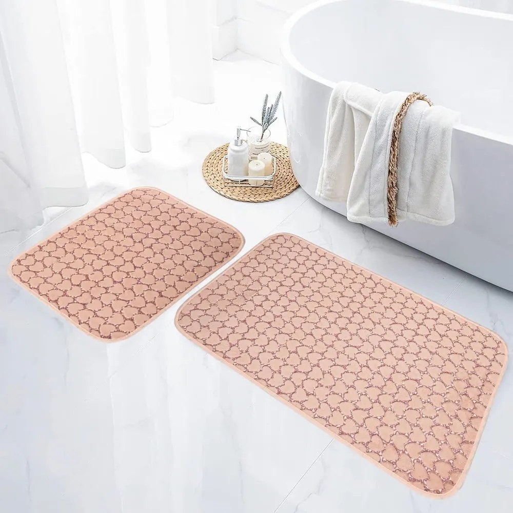 Tappetini da bagno rosa in set da 2 60x100 cm Heart - Mila Home