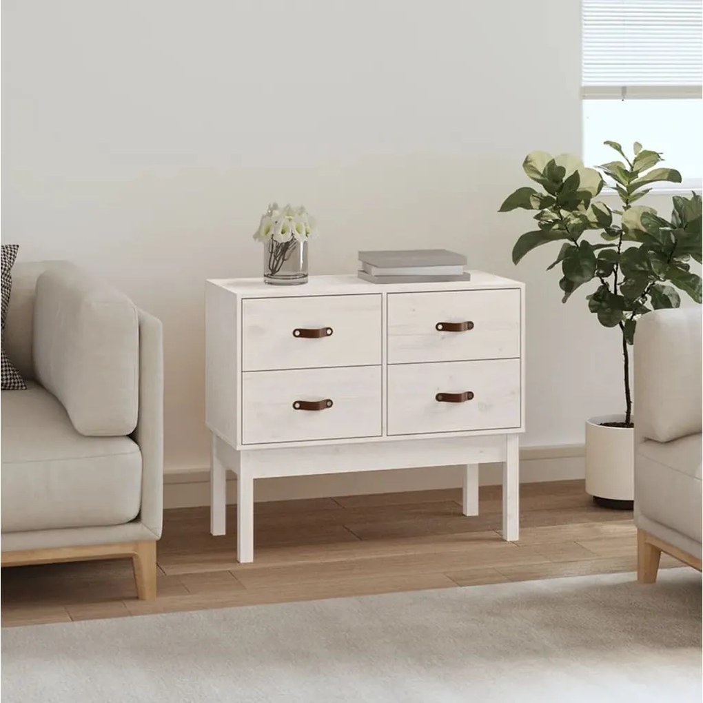 Mobile Consolle Bianco 90x40x78 Cm İn Legno Massello Di Pino /