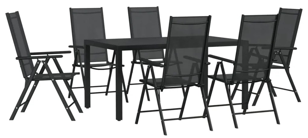 Set da pranzo da giardino 7 pz nero in alluminio