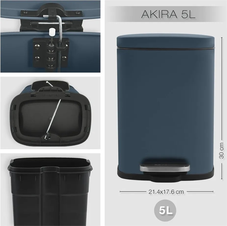 Cestino per la spazzatura color petrolio in acciaio con pedale 5 l Akira – Spirella