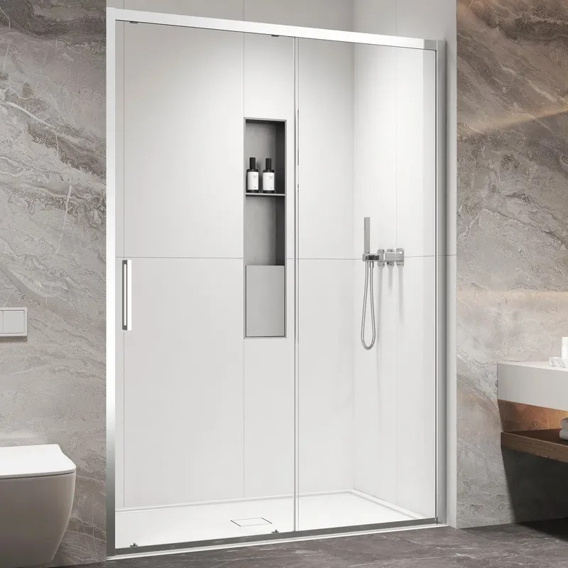 Kamalu - Porta doccia scorrevole 150cm altezza 200cm finitura cromo | KZ4000