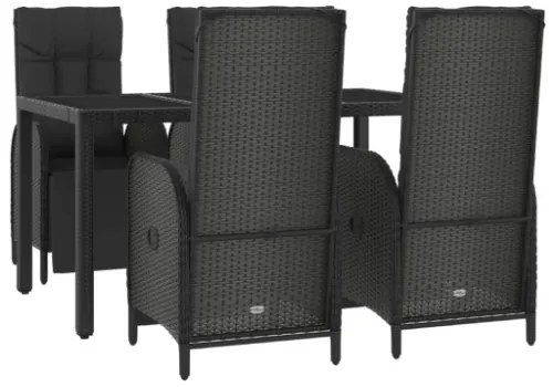 Set da Pranzo da Giardino 5 pz Nero con Cuscini in Polyrattan